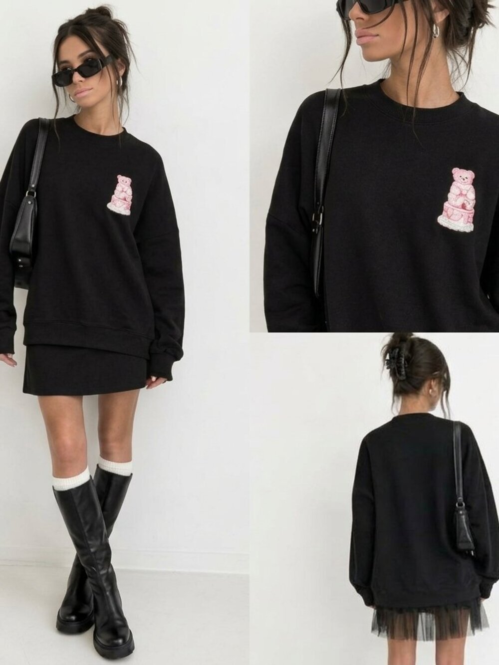 Moschino Sweatshirt Dress Size 4 Teddy Cake Graphic with Tulle hem Size 4 🖤🧸✨